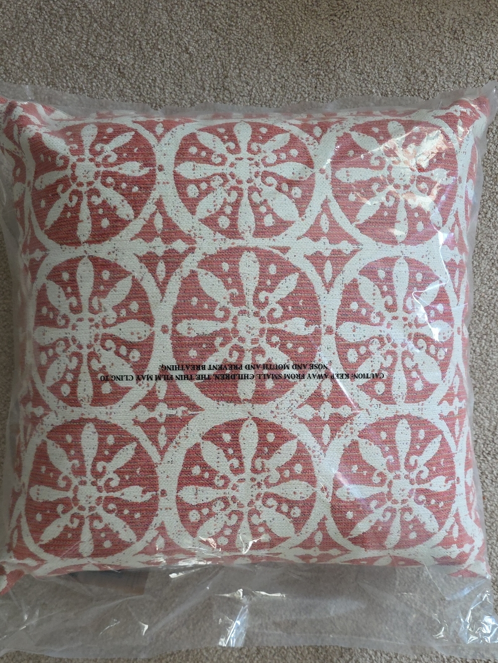 Decorative Coral and White Patterned Throw Pillow - Home Accents